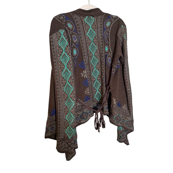Biya Johnny Was black blue embroidered drapery Aztec print cardigan sweater - Picture 8 of 8